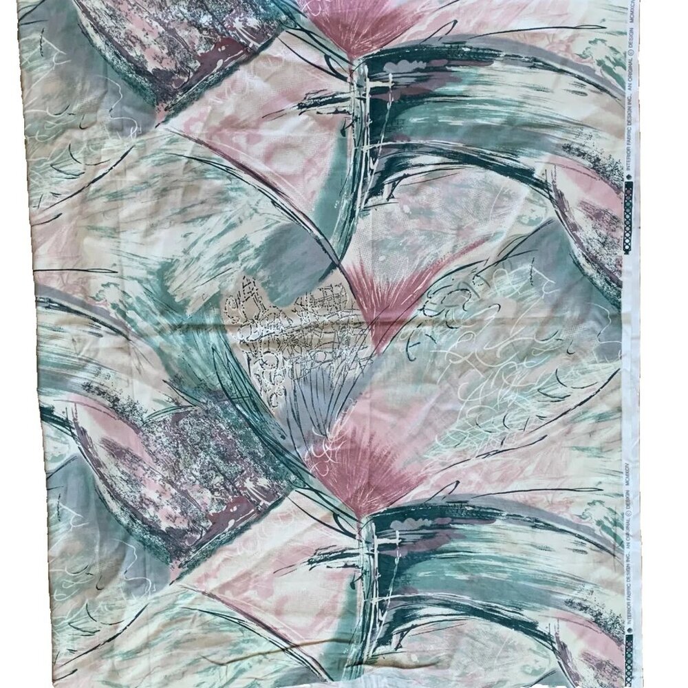 Interior Fabric Design Vintage Abstract Mauve Green Multicolor 1 Yard 52”W 36”L